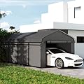 Outsunny 12' x 20' Heavy Duty Metal Carport, Waterproof Garage Car Canopy Shelter with Galvanized Metal Roof and Removable Sidewalls for Cars, Boats, Tractors, Dark Gray