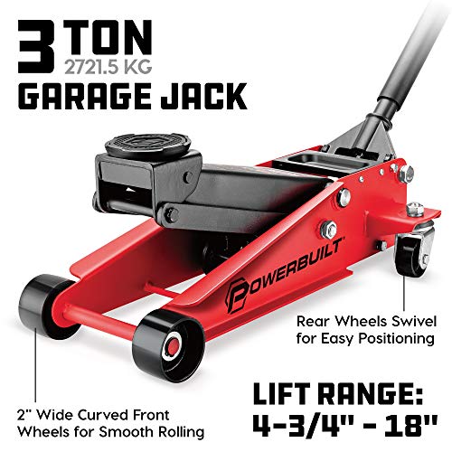 Image of Powerbuilt 3 Ton Garage Jack Car Lift, Dual Piston, Heavy Duty for Car and Truck Vehicles, 8 Pumps to Max Height 18 Inches - Red 620588