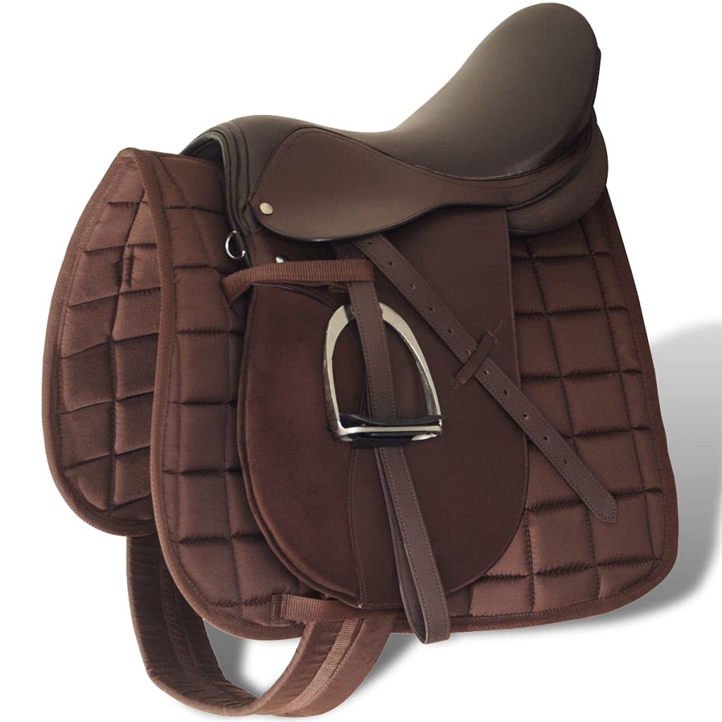 17.5 Inch Saddle Set Real Leather 12 cm 5 in 1 Brown — image 1