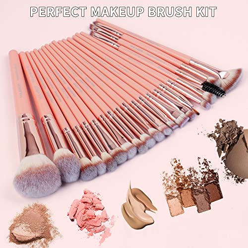 Image of MAANGE Makeup Brush Set 20Pcs Premium Synthetic Foundation Face Powder Blush Concealers Make Up Brushes Sets (Pink)