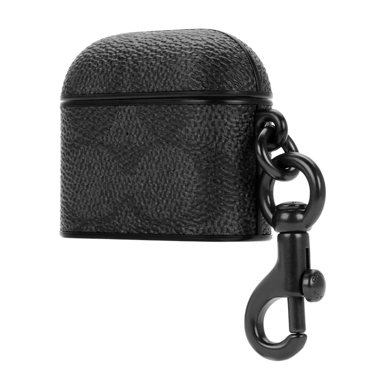 COACH コーチ　AirPodsケース　シグネチャー　キャンバス　チャコール COACH】コーチ コーティングキャンバス カーフレザー