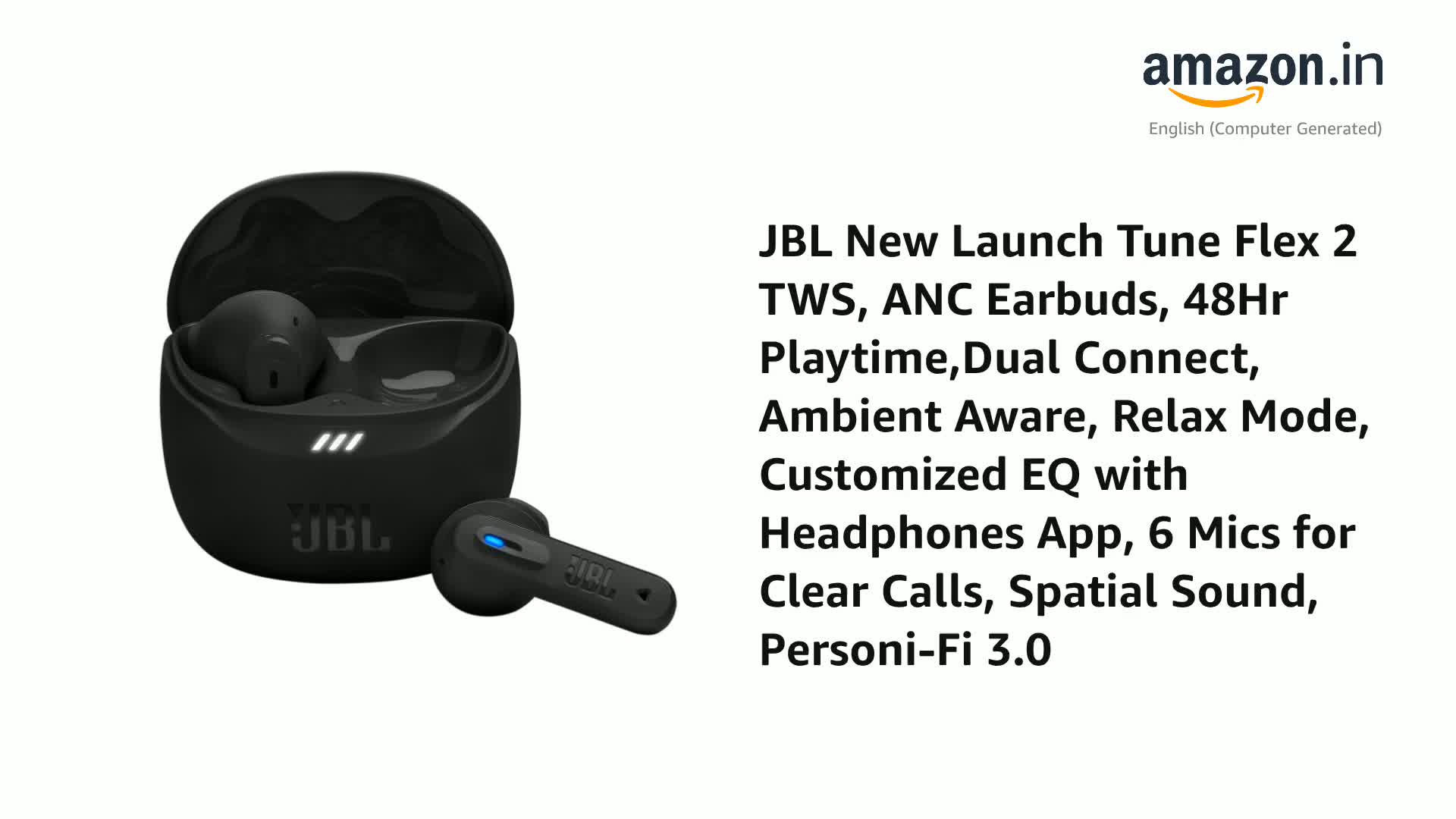 JBL New Launch Tune Flex 2 TWS, ANC Earbuds,48Hr Playtime,Dual