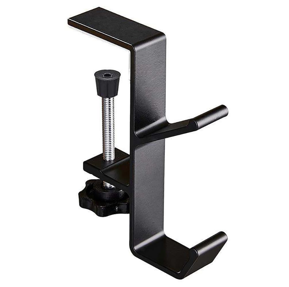 Techzere Heavy Duty Desk Clamp Hook Stand Holder Aluminium Alloy | No-Drill Under Table Hanging Organizer for Headphone Bag Bottle Umbrella Cup Purse (Black)
