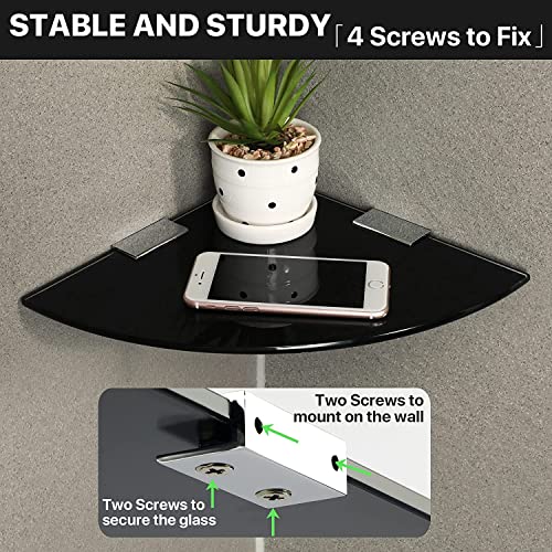 Sayayo Glass Corner Shelf For Wall, Tempered Floating Glass Shelves For Bathroom 1 Pack, Black #TOP1