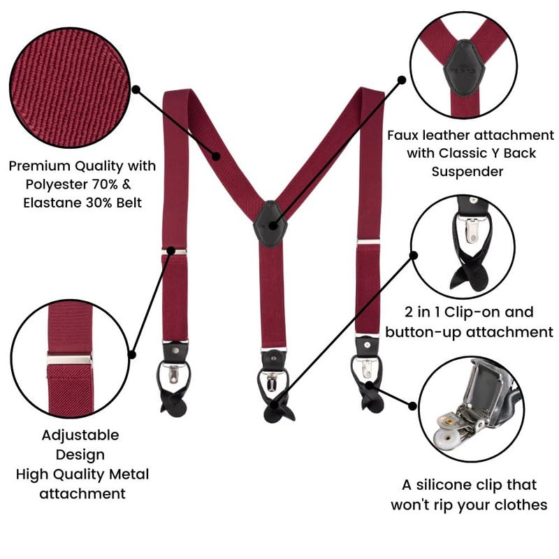 Image of The Tie Hub Button Suspenders for Men | Gentry Button-On Y-Back Elastic Braces | Adjustable 1.25 Inch | Formal Wedding