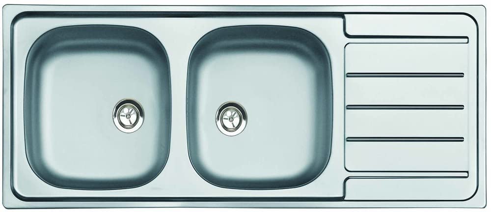 Evier Inox 18/10 à encastrer réversible - Moderna - 2 cuves + égouttoir - Sans vidage - 116x50cm