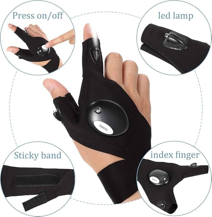 DEVADITYA LED Flashlight Glove for Hand | Hands-Free Finger Light with On/Off Button | Repair, Fishing, Camping, Night Work & Outdoor Utility Glove (Black) 2