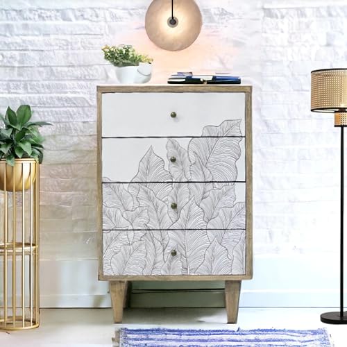 Image of Solid Wood Ranthambore Chest of Drawer | Wooden Chest of Drawer |Chest of Drawers with Storage | Dresser with 4 Drawers | Finish- Natural and White