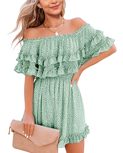 Ebifin Sommerkleider Damen Kurz High Waist Floral Schulterfreie Kleider...