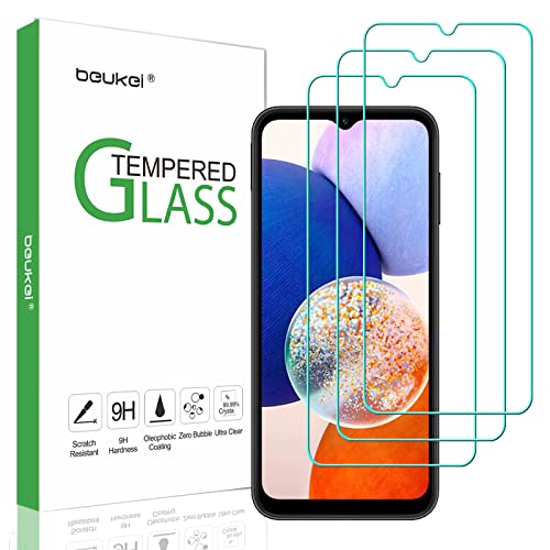beukei (3 Pack) Compatible for Samsung Galaxy A14 5G / Galaxy A14 Screen Protector Tempered Glass Touch Sensitive Case Friendly 9H Hardness
