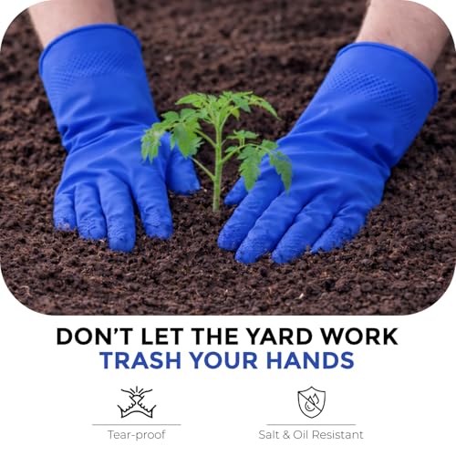 Image of LADWA Premium Rubber Cleaning Gloves, Blue Color Reusable Waterproof Gloves for Kitchen Cleaning, Dishwashing, Gardening and Bathroom Use with Anti-Slip Grip (Pack of 5 Pairs)
