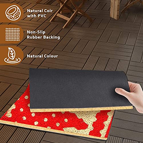Image of Onlymat Christmas Coir Doormat with Non-Slip PVC Backing for Gateway, Entryway, Outdoor, Indoor, Patio, Bath Rug - Weatherproof Red and Yellow Printed Xmas Themed Rug, (60cm x 1.5cm x 40 cm)