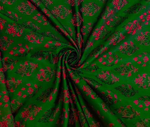 Tissu brocart de soie vert et jacquard floral haut de gamme pour haute couture BRO1070
