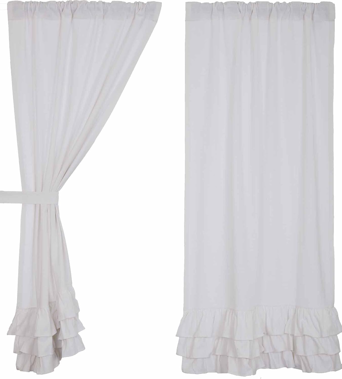 Piper Classics Serenity Ruffled Panel Curtains, Set of 2, 63" L x 36" W, Crisp White w/Ruffles at Bottom, Cottage, Farmhouse, Boho Style