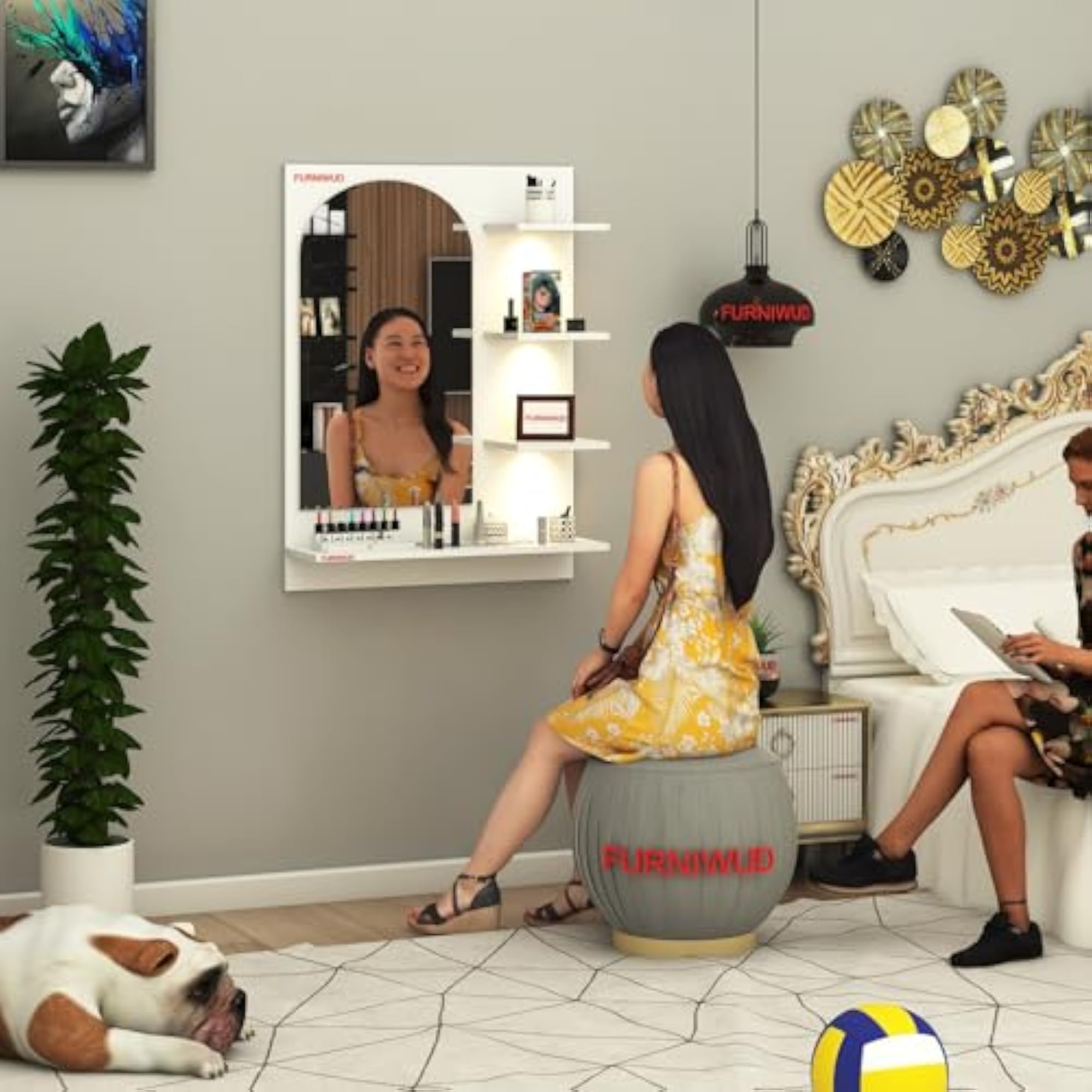 Wall Mounted Modern Dressing Table with LED Light