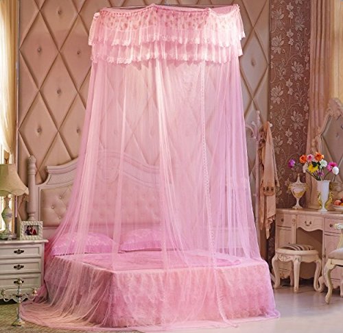 Unimall Mosquitera para Cama Grande o Matrimonio Anti mosquitos para el Hogar o de Vacaciones con Cuatro Esquina Post Cama Princesa Dosel Mosquitera con Apertura Grande(malla densa)