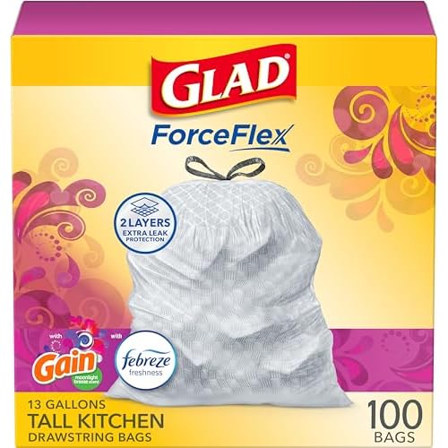 Glad ForceFlex Tall Kitchen Trash Bags, 13 Gallon, Gain Moonlight Breeze, 100 Ct (Package May Vary)