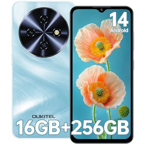 OUKITEL C5 Telefono Movil 2025, 16GB RAM+256GB ROM/TF 1TB, 6.52' HD Pantalla Telefonos Moviles Libres, Batería 5000mAh Android 14 Smartphone, Cámara 13MP+5MP, 4G Dual SIM/Face ID/OTG/3.5mm Jack, Azul
