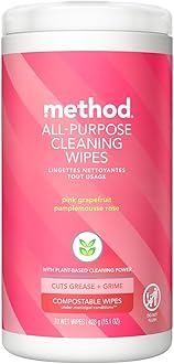 Method All-Purpose Cleaning Wipes, Pink Grapefruit, 70Count