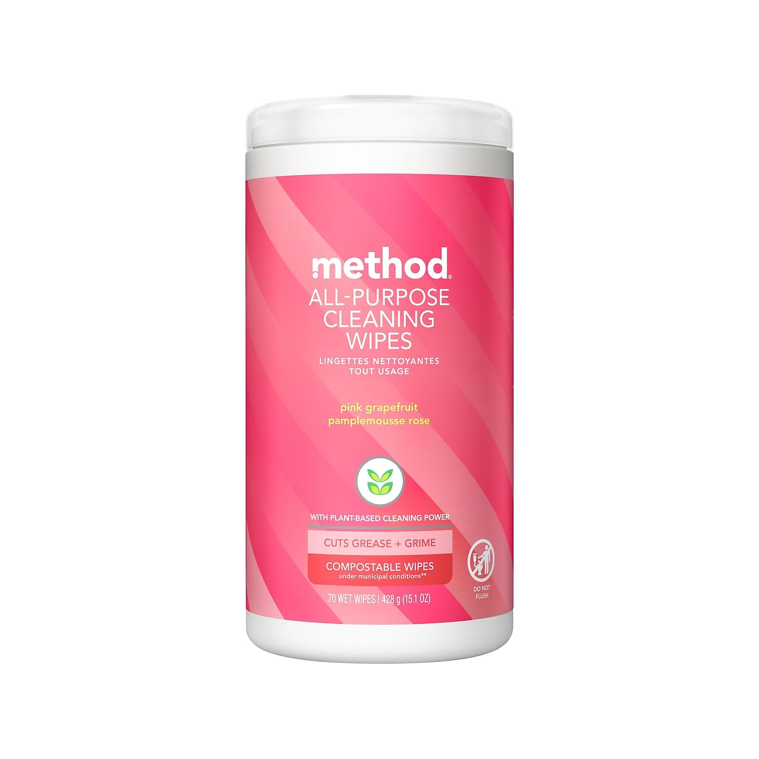 Method All-Purpose Cleaning Wipes, Pink Grapefruit, Multi-Surface, Compostable, 70 Count (Pack of 1)