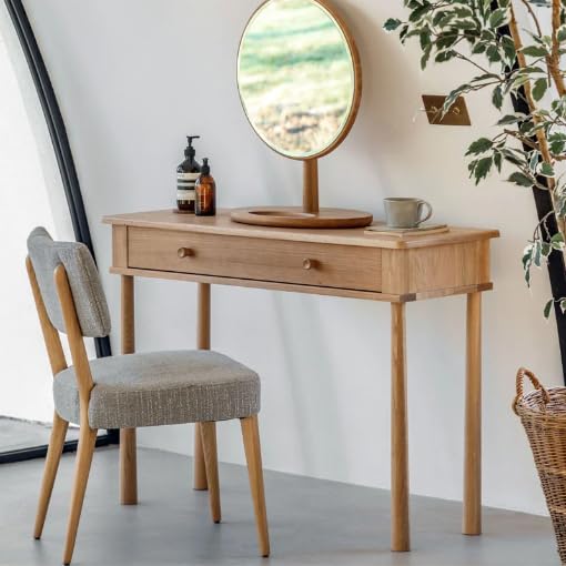 Levon Artisan Scandinavian Solid Oak Wood Dressing Table with Mirror | Japandi 1 Drawer Vanity Desk | Modern Wooden Console Table-image-37