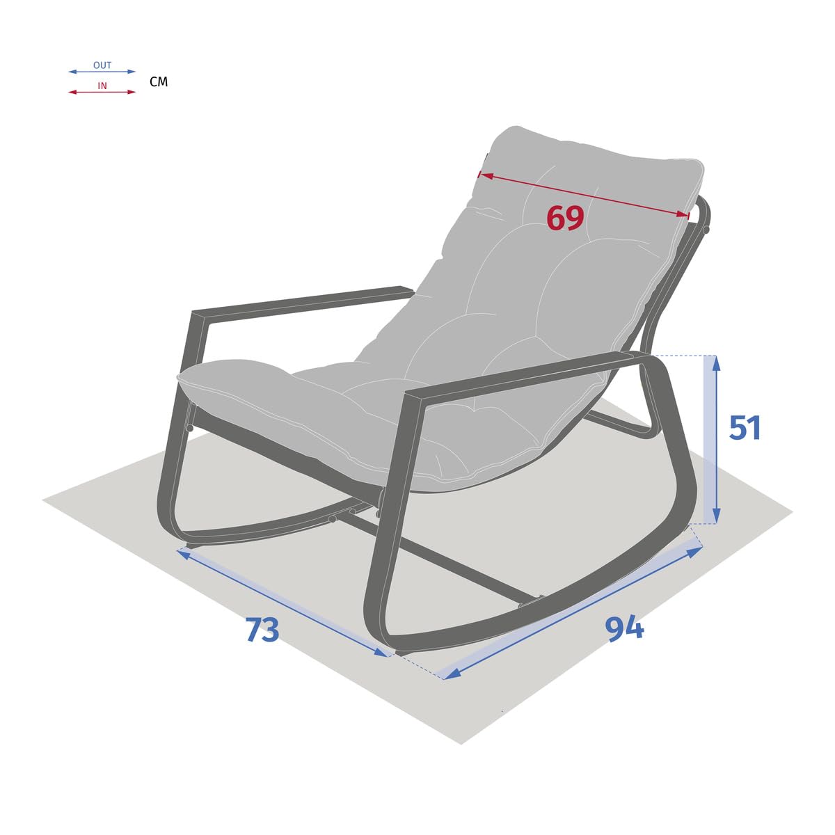 Hespéride - Fauteuil à Bascule Felinio Gris, 73 x 79,5 x 104 cm, Acier Anti Rouille, Résistant UV - pour Jardin, Terrasse, Rocking Chair