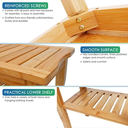 SMIBUY Bamboo Shower Bench, 2-Tier Wood Spa Bath Organizer Stool, Corner Bathroom Chair & Seat with Storage Shelf for Indoor Outdoor(Natural) - Image 5