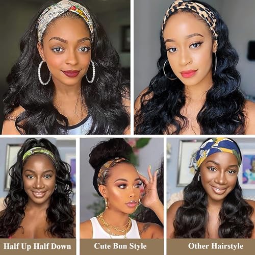 Colorful Queen Glueless Headband Wig Long Black Body Wave Headband Wigs for Black Women Synthetic Natural Looking Wavy Wig Heat Resistant 180% Density (26inch, 1B#) - Image 5