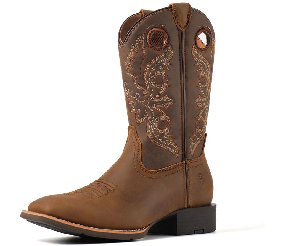 SUREWAY Men's Cowboy Boots, Square Toe Pull On Soft Toe Western Boot