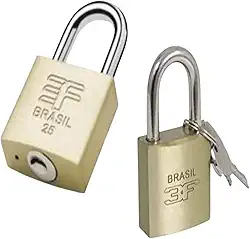 Kit 2 Cadeado 3F Brasil com Chave, 25mm, Corpo em Zamac, Haste em Aço Carbono Niquelado, Latonado