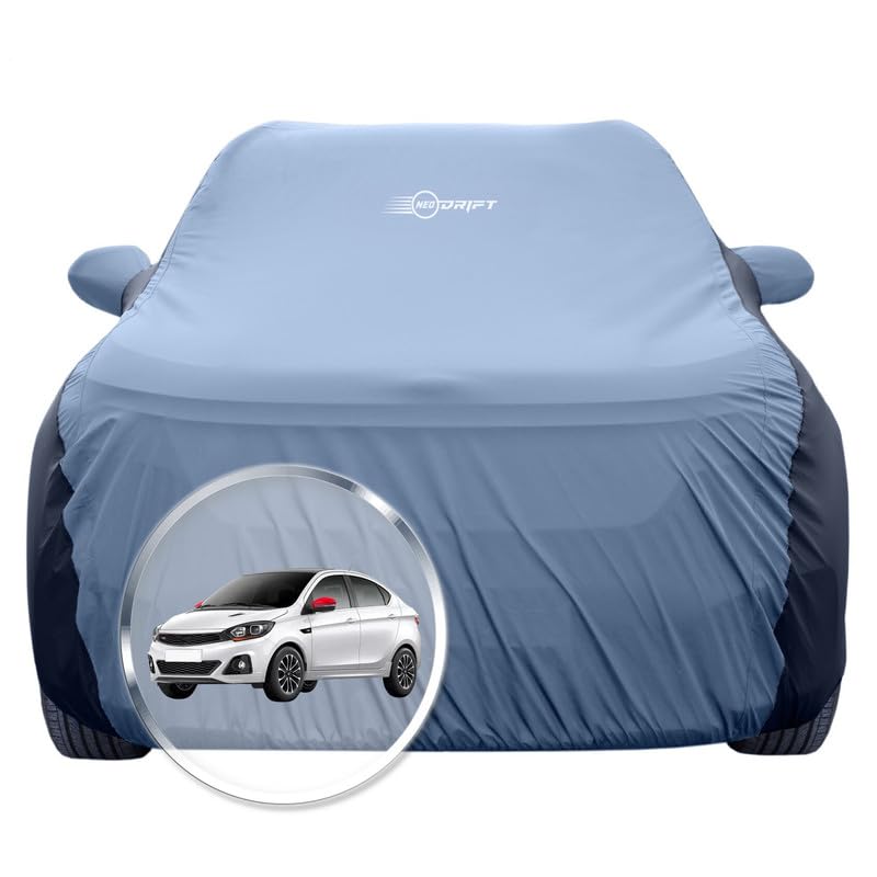 Image of NEODRIFT 'SuperTech' Car Cover for Tata Tigor (100% Water-Resistant, All Weather Protection, Tailored Fit, Multi-Layered & Breathable Fabric) (Colour: L.Blue+Black)
