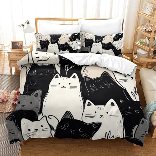 Housse de couette 135x200 chat parure de lit microfibre douce et légère pour lit simple 1 place - 3