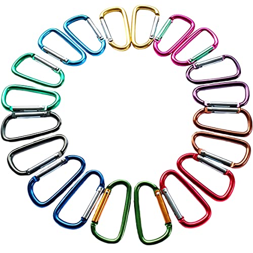 2"/5Cm Assorted Colors D Shape Spring-Loaded Gate Aluminum Carabiner For Home, Rv, Camping, Fishing, Hiking, Traveling And Keychain, Pack Of 20 #TOP1