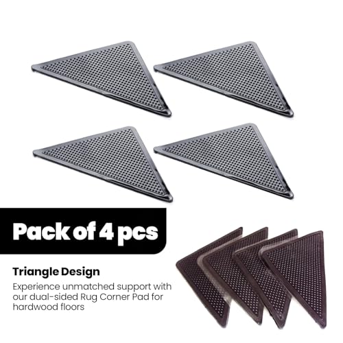 Muddy Mat® Heavy Duty Non-Slip Reusable Rug Corner Pads - Double-Sided Adhesive Pad for Corners and Sides on Hardwood Floors, Area Rugs - Keep Your Rug in Place (Pack of 4)