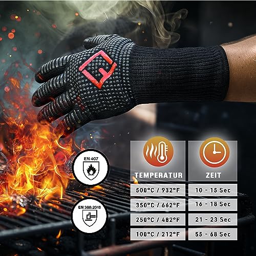 FLIPLINE® Grillhandschuhe Hitzebeständig - Premium feuerfeste Handschuhe, Ofenhandschuhe, Kochhandschuhe, Backhandschuhe für Küche & Grill - BBQ Handschuhe inkl. Rezepte E-Book (M)