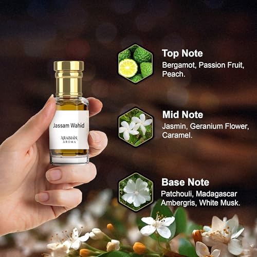 Image of Arabian Aroma Jassam Wahid Attar | Bergamot & Oud Fragrance with Passion Fruit | Long-Lasting Alcohol-Free | 100% Perfume | Oil-Based Itra Perfume for Men & Women (6ml)