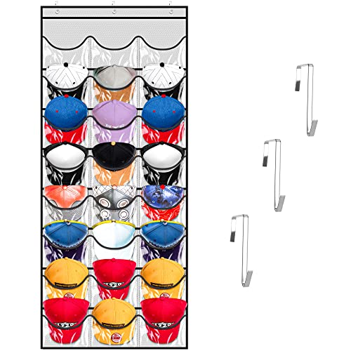 Kingdalux Baseball Hat Rack 24 Pocket For Wall Or Over The Door Cap Organizer With Clear Deep Pockets, For Hat Storage & Ballcap Caps Display Holder, Complete With Over Door Hooks #TOP29
