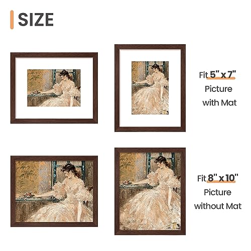 Image of upsimples 8x10 Picture Frame, Display Pictures 5x7 with Mat or 8 x 10 Without, Wall Hanging Photo Frames, Brown, 1 Pack