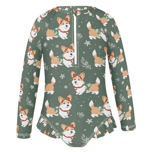 ALAZA Christmas Snow Snowflake Dog Puppy Girls One Piece Swimsuit Long Sleeve Rash Guard Swimsuits UV 50+ Swimwear Zipper2