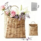 Woven Hanging Wall Basket Water Hyacinth Hanging Wall Basket Wicker Handmade Rattan Wall Planter for Garden Home Flowers Hanging Planters 8.6' D x 5.1' W x 11.6' H