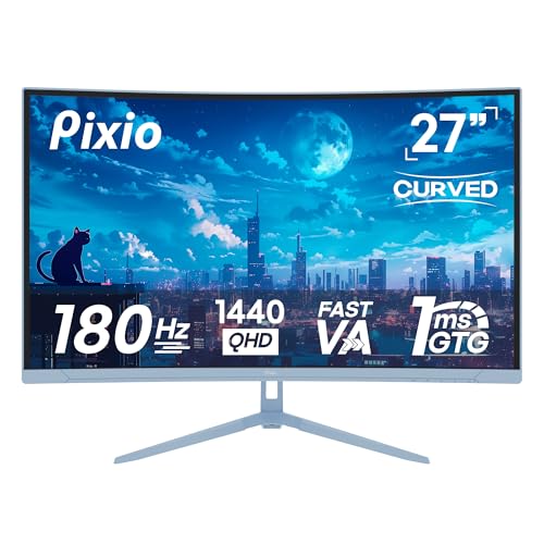 Image of Pixio Two PXC278WAVE Blue 27 inch 180Hz Refresh Rate QHD 1440p Resolution 1650R Curve Fast VA Panel 1ms GTG Response Time HDR Curved Gaming Monitor and PS1D Wave Blue Dual Monitor Arm