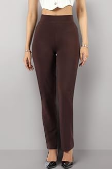 BlissClub Women's Straight Fit Mid Rise Pants