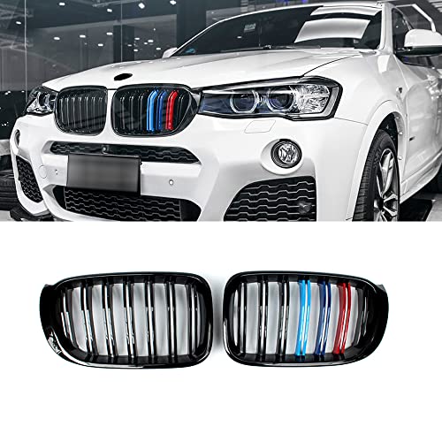 🔥 Crazy Deals SNA F25 Grill M Color Compatible with 2015-2017 X3 F25 LCI 2015-2018 X4 F26 LCI Front Kidney Grille Gloss Black ABS with Double Slats, 2-pc Set