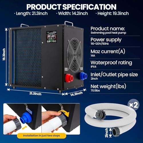 Doniks Pool Heater, for 6,000 Gallons Above Ground Pools,Pool Heat Pump,Max Output 16184 BTU,120V/60Hz,Swimming Pool