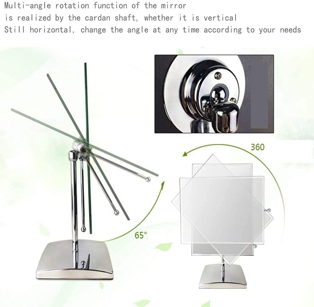 Makeup Mirror Rectangular Vanity Mirror,360°Rotation Folding Portable Desk Vanity Mirror with Stand Shower Shaving Cosmetic Mirror Square Bathroom Mirror, Cosmetic Studio, Jewelry Store Gift for Wome