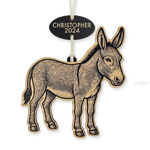 Personalized Donkey Ornament – Handcrafted Wooden Farm Animal Ornament – Rustic Country Christmas Tree Decor – Custom Name & Year Gift – Handmade in USA