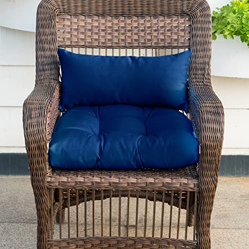 Image of QILLOWAY Outdoor Wicker Cushion Set of 5 - Waterproof Fade Resistant Patio Furniture Cushions, Loveseat 2 U-Shape 2 Lumbar Pillows for Porch, Bench, Backyard, Garden, Royal Blue