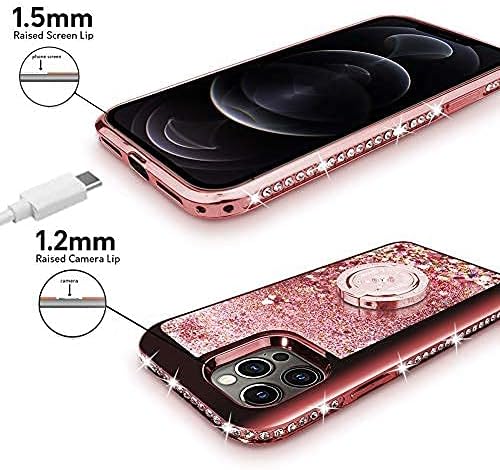Silverback for iPhone 13 Pro Max Phone Case with Ring Stand, Women Girls Bling Holographic Sparkle Glitter Cute Cover, Diamond Ring Protective Phone Case for iPhone 13 Pro Max 6.7'' - Rose Gold
