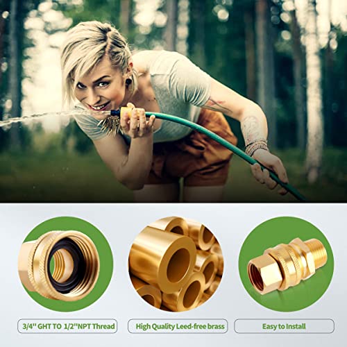 Litorange (2 Pack Lead-Free Metal Brass Garden Hose Threaded 3/4" Ght To 1/2" Npt Fitting Connect, Green Thumb Quick Swivel Connector Adapter,Double Male And Female Thread Ght 3/4" X 1/2" Npt Pipe #TOP5