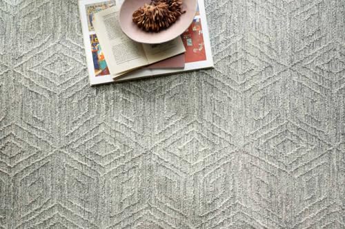 Image of Modern Pattern Wool Carpet with Loop Texture Yarn Anti Shedding Carpet Size 12x18 Feet B5 Grey Color